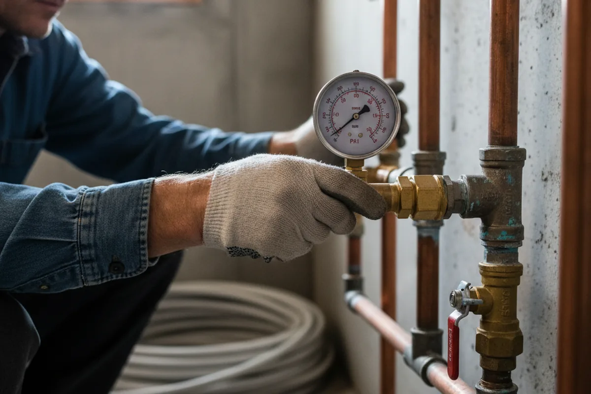 Pressure testing a repaired line during Water Line Repair in Harmans